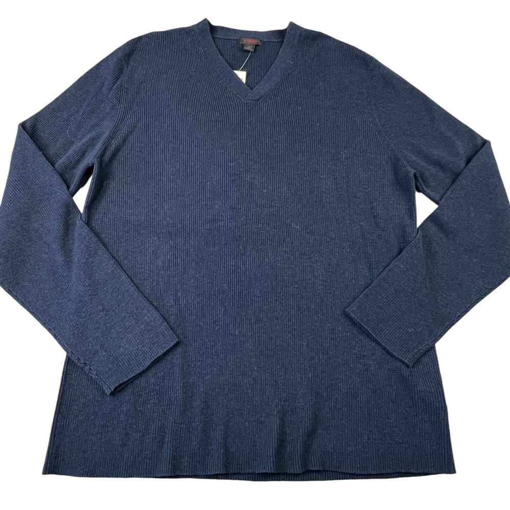 Express Mens V Neck Sweater Size XL Navy Blue 100% Cotton Knit Preppy Career NWT